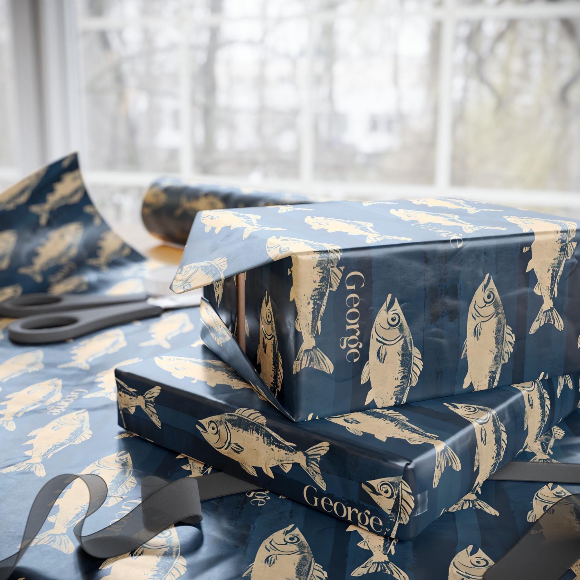 Custom Name Fish Wrapping Paper Roll, Personalized Fishing Lovers All ...
