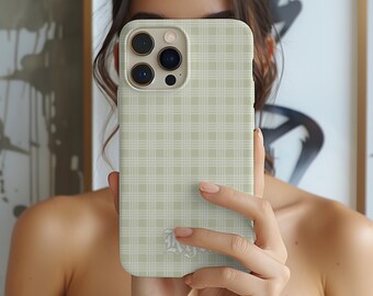 Custom Magsafe Sage Green Palaka Phone Case Gift, Personalized Name Hawaiian Mag Safe Case, IPhone 13 14 15 16  17 Air Mini Plus Pro Max