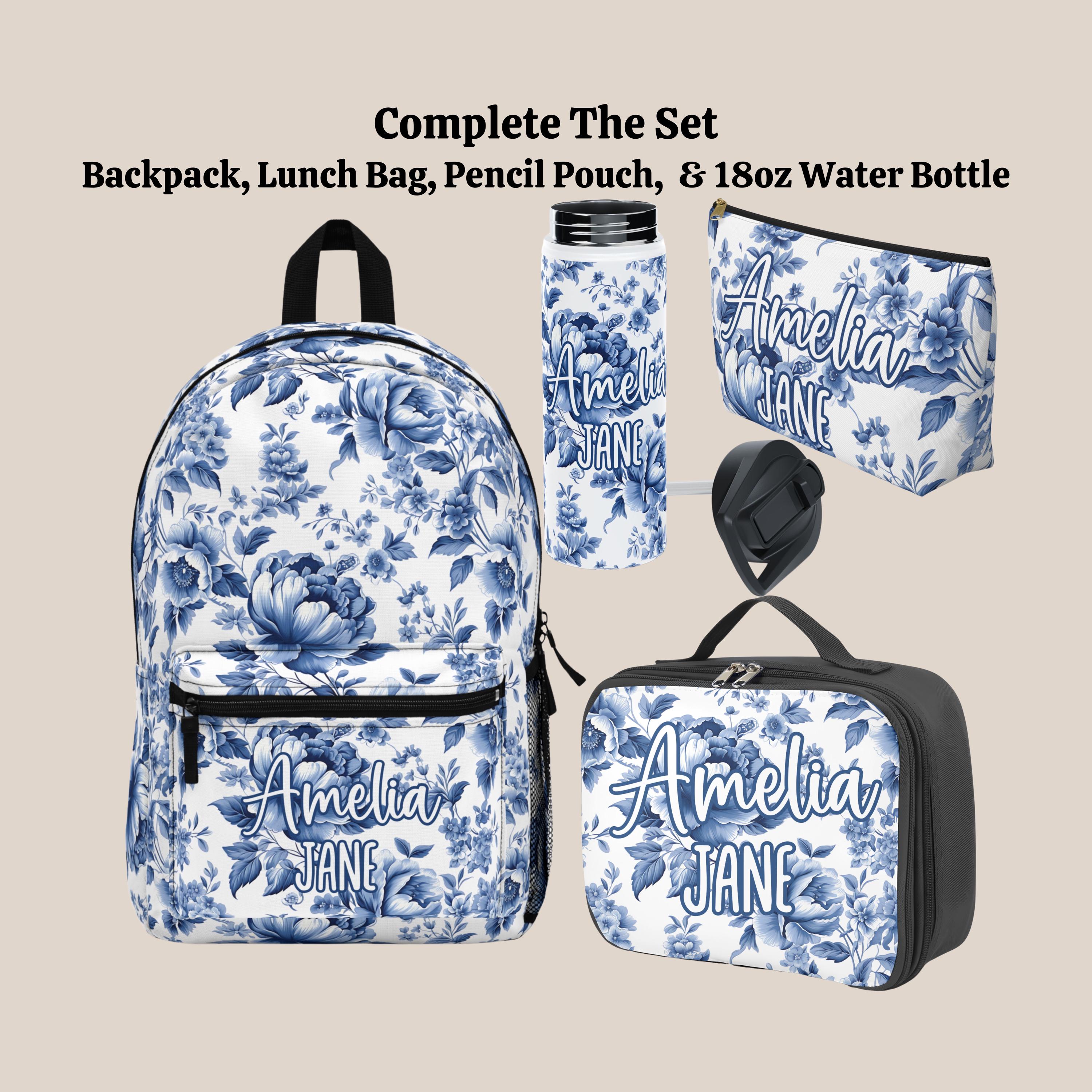 Custom Blue Chinoiserie Backpack Lunch Bag Gift Set, Back to School ...