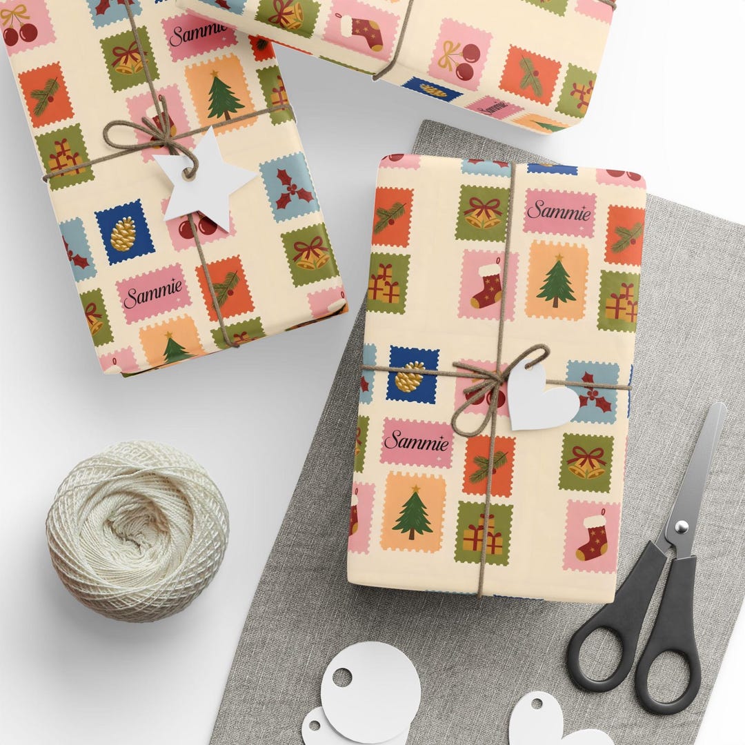 Wrapped Stamp Personalized Name Christmas Stamps Wrapping Paper Roll, Classic ...