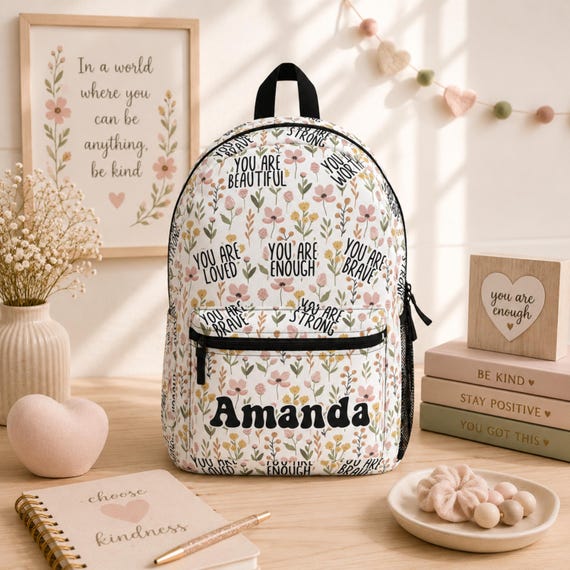 Personalized Wildflower Affirmations Backpack Lunch Bag Set Back