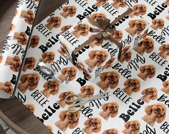 Custom Pet Dog Face Photo Wrapping Paper Roll, Personalized Name Customized Photograph All Occasion Gift Wrap Custom Birthday Wrapping Paper