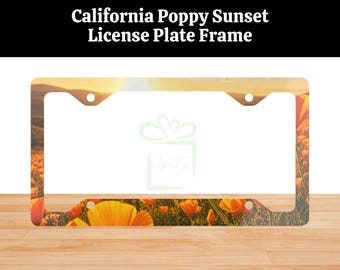 Marco para matrícula con diseño de amapola californiana al atardecer, funda para matrícula con flores de primavera, decoración floral para coche con flores silvestres de verano.