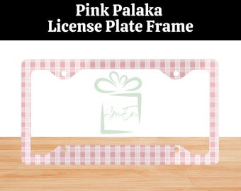 Hawaiian Pink Palaka Plate Frame Gift, Hawaiian Plaid License Plate Frame For Car, Vehicle Accessory