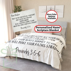 Personalized Name Scripture Blanket, Custom Christian Proverbs 3:5-6 Bible Verse Jesus Throw Gift, Religious Unique Encouraging Love Present