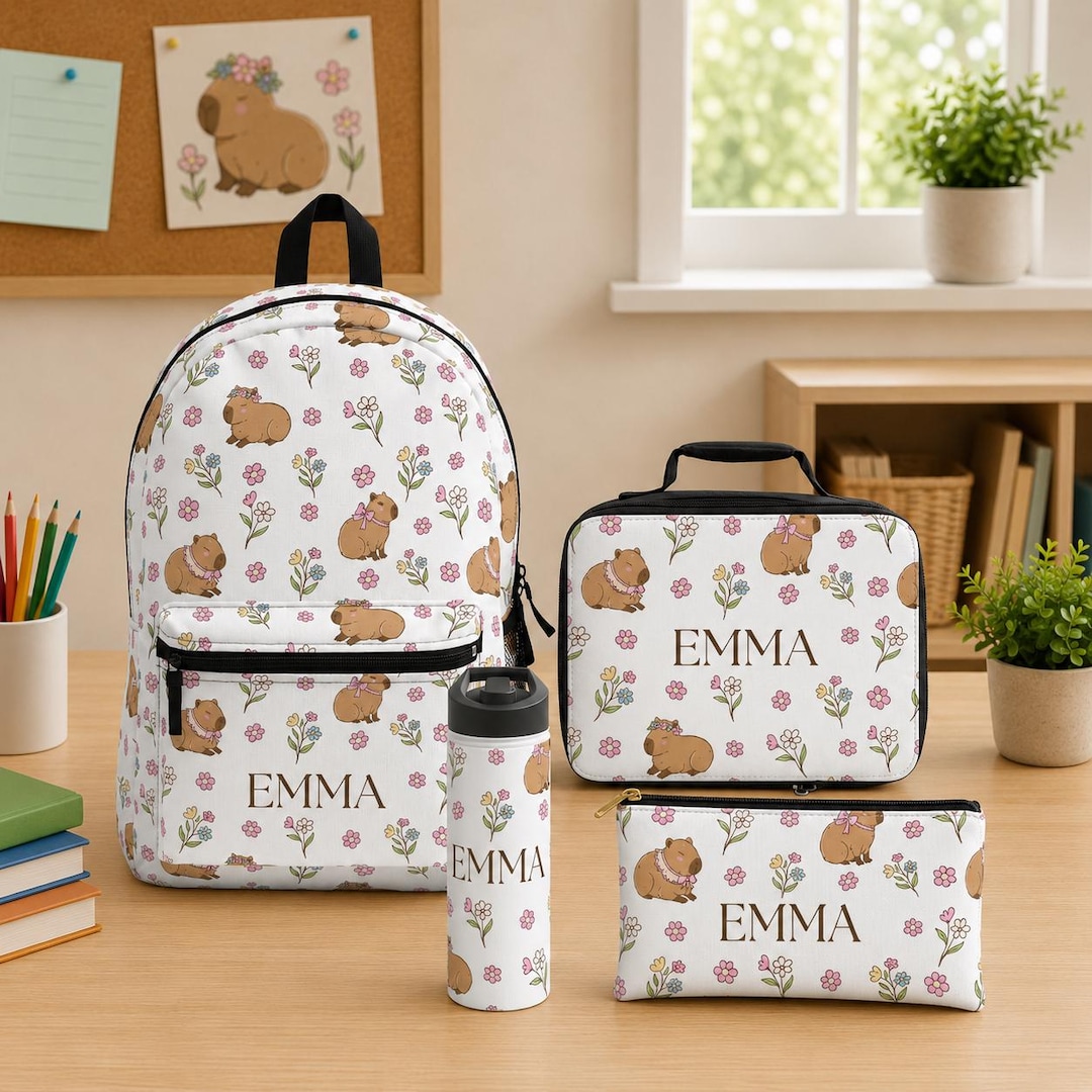 Personalized Floral Capybara Backpack Gift Set, Girly Flower Capybara ...