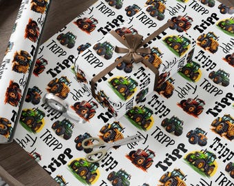 30 Stück 30x30cm Landmaschinen Traktor LKW Wrapping Papierrolle, personalisierte Name Baustellenfahrzeug, Geschenkpapierrolle für alle Gelegenheiten, Geburtstagsgeschenk Geschenk