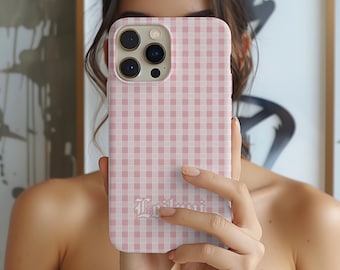 Custom Magsafe Pink Palaka Phone Case Gift, Personalized Name Hawaiian Plaid Mag Safe Case, IPhone 13 14 15 16  17 Air Mini Plus Pro Max