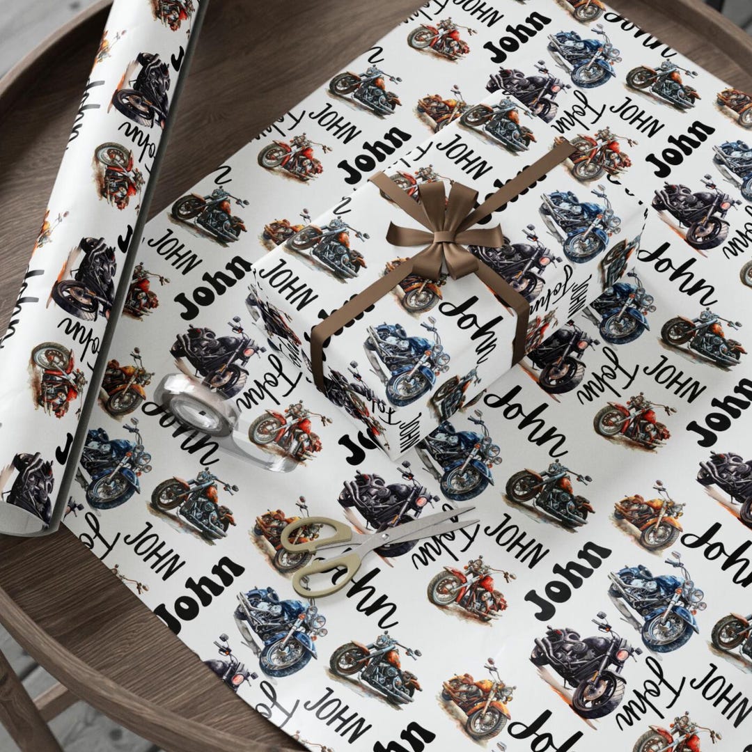 Personalized Name Motorcycle Wrapping Paper Roll, Custom Biker All ...