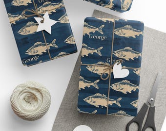 Rollo de papel de regalo personalizado con nombre de pescado, ideal para cualquier ocasión, ideal para amantes de la pesca, regalo de cumpleaños para papá.