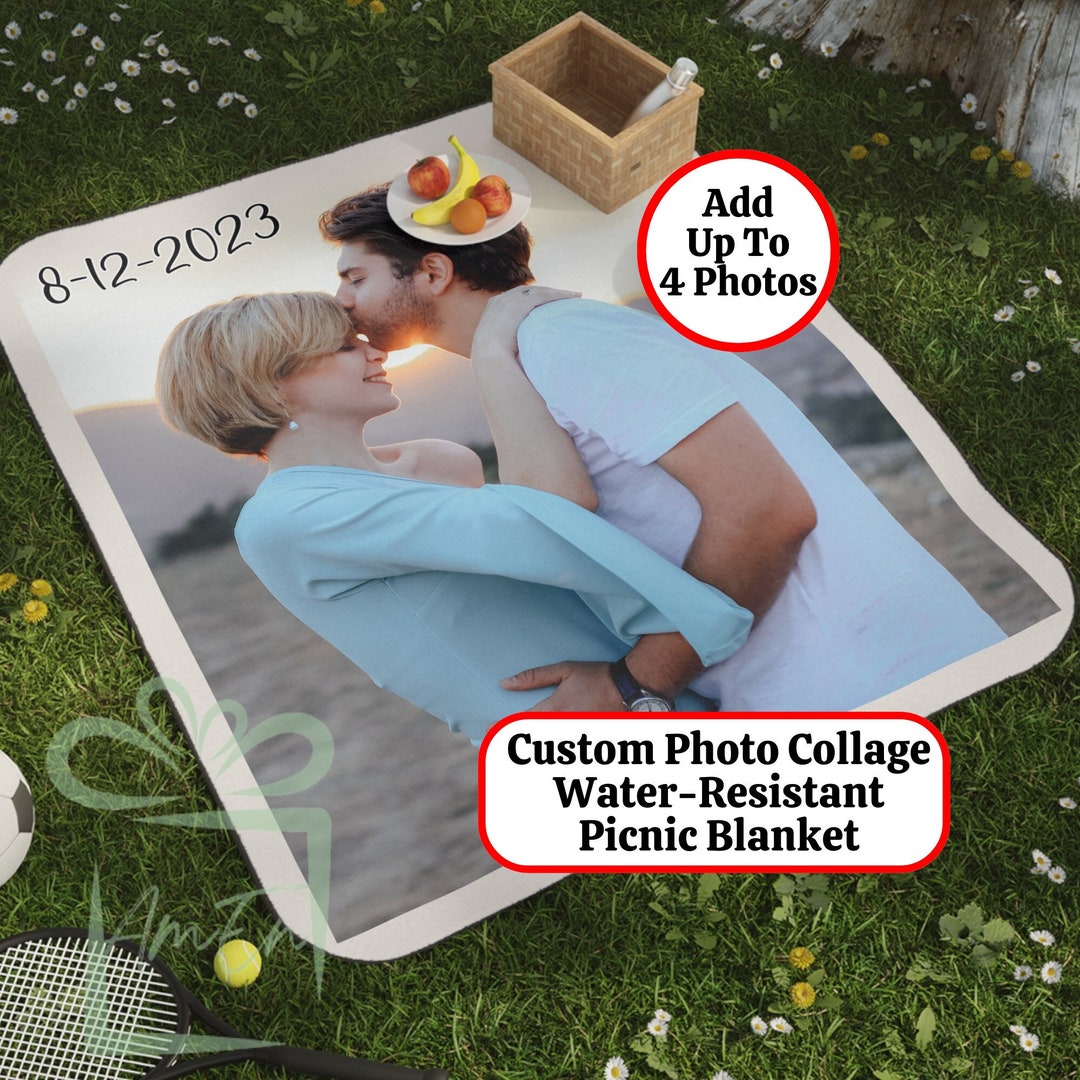 Personalized Photo Collage Picnic Blanket Gift, Custom Water Resistant ...