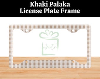 Hawaiian Khaki Palaka Plate Frame Gift, Hawaiian Brown Beige Plaid License Plate Frame For Car, Vehicle Accessory