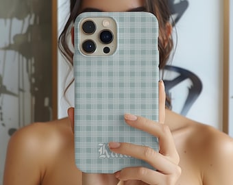 Custom Magsafe Dusty Blue Palaka Phone Case Gift, Personalized Name Hawaiian Mag Safe Case, IPhone 13 14 15 16  17 Air Mini Plus Pro Max