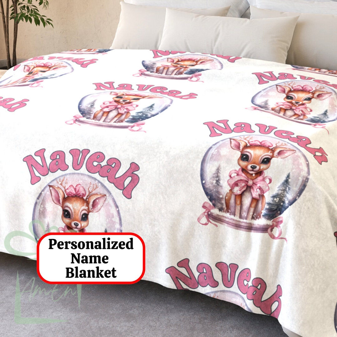 Custom Christmas Deer Snow Globe Blanket Kid Personalized Etsy