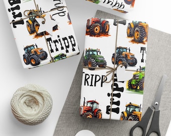 Personalisierte Name Farming Traktor LKW-Geschenkpapierrolle, Benutzerdefinierte Baustellenfahrzeug alle Anlass Geschenk Wrap Sheet, Geburtstagsgeschenk Geschenk