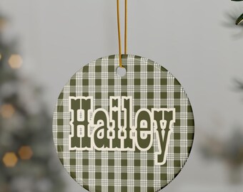 Gepersonaliseerde donkergroene Palaka print kerstornament cadeau, grote pluche Hawaiiaanse geruite kous, aangepaste naam Hawaii Palaka kerstsok