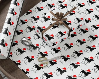 Personalisierte Dackel-Weihnachtsgeschenkrolle mit individuellem Namen, personalisiertes Dackel-Weihnachtsgeschenkpapier, personalisierte Haustier-Silhouette mit Weihnachtsmannmütze
