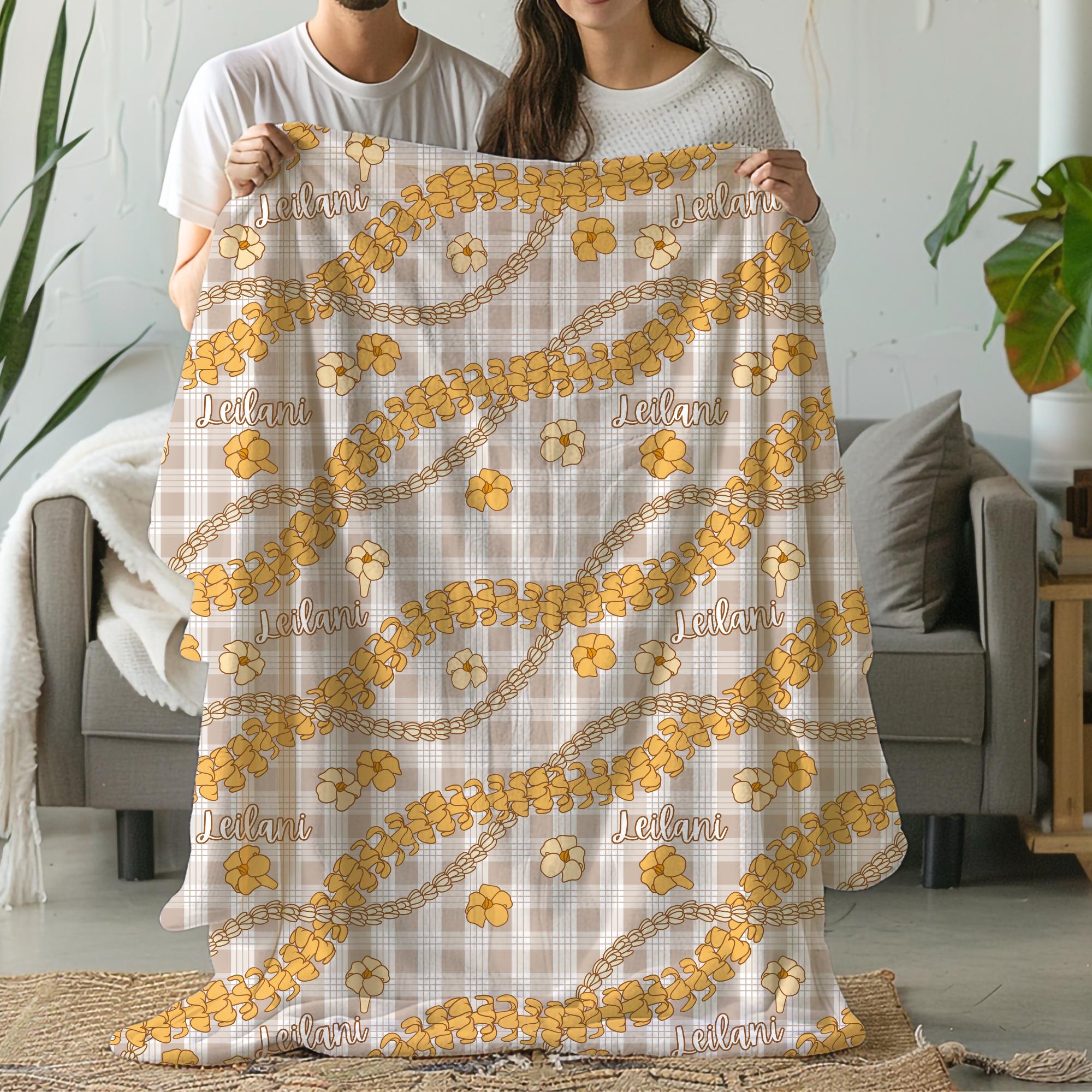 Palaka Ribbon Custom Hawaiian Puakenikeni Palaka Floral Blanket Gift, Personalized ...