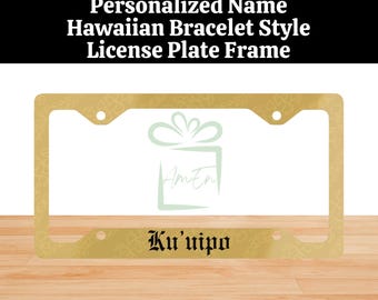 Custom Name Gold Hawaiian Bracelet Style License Plate Frame Gift, Personalized Hawaii Floral License Plate Frame For Car, Vehicle Accessory