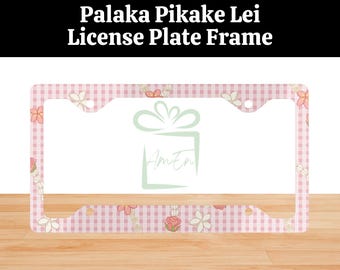 Hawaiian Pink Palaka Pikake Lei Plate Frame Gift, Hawaiian Rose License Plate Frame For Car, Vehicle Accessory
