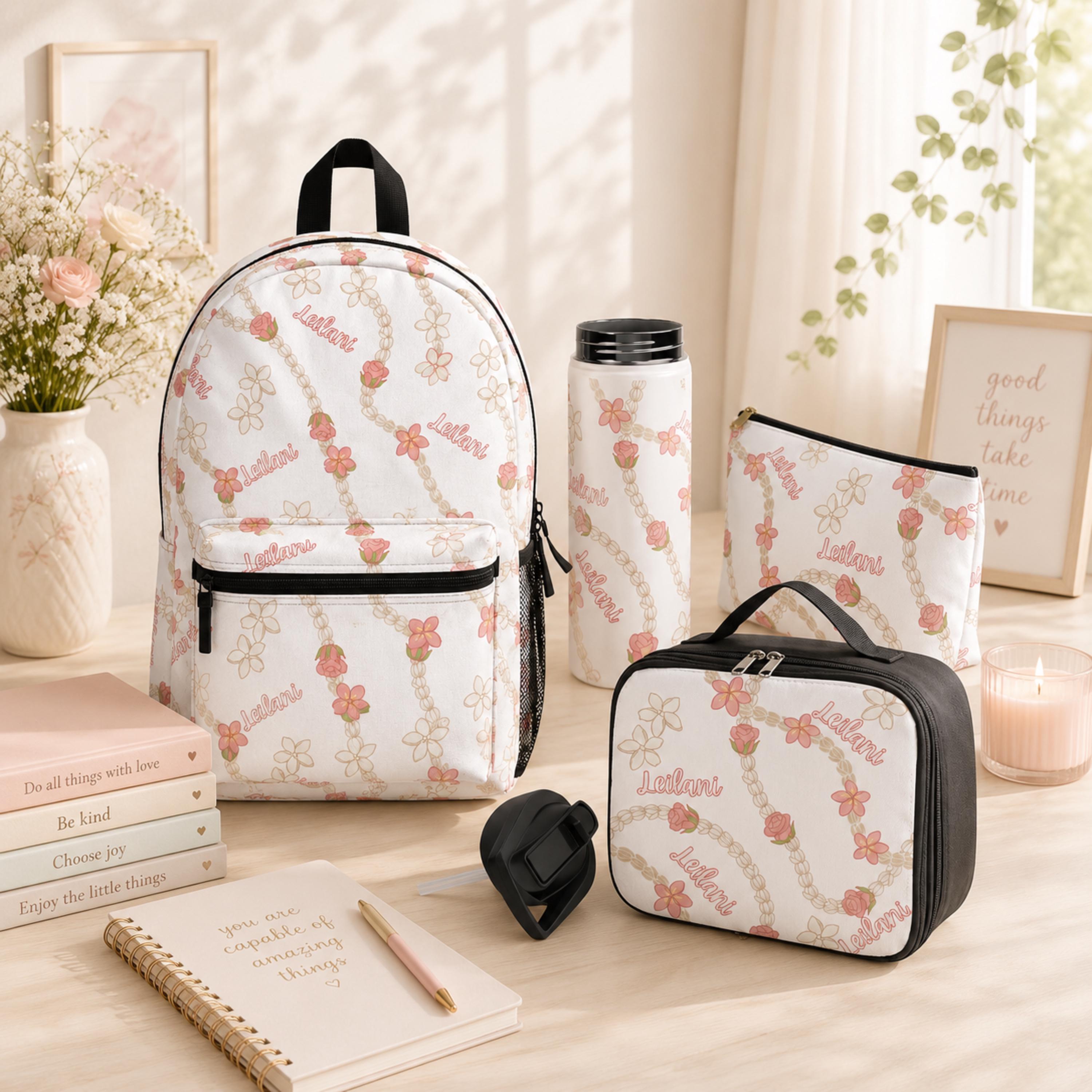 Custom Pikake Lei Backpack Lunch Bag Gift Set, Back to School