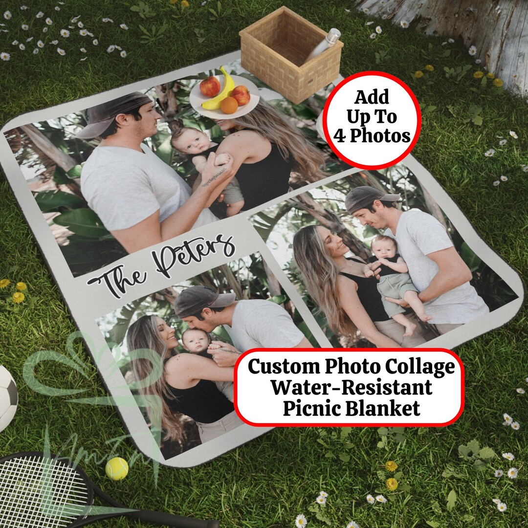 Custom Photo Collage Picnic Blanket Gift, Personalized Water Resistant ...