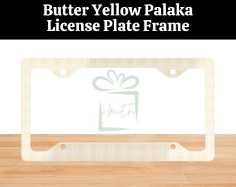 Hawaiian Butter Yellow Palaka Plate Frame Gift, Hawaiian Plaid License Plate Frame For Car, Vehicle Accessory