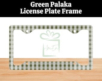 Hawaiian Green Palaka Plate Frame Gift, Hawaiian Plaid License Plate Frame For Car, Vehicle Accessory