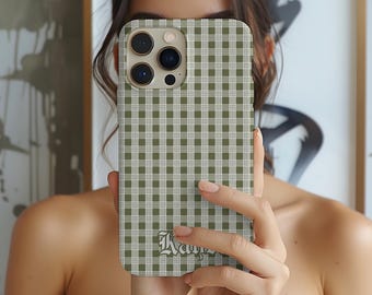 Personalized Olive Green Palaka Phone Case Gift, Custom Hawaii Phone Case IPhone 17 Air Pro Max Samsung Galaxy S25 Plus Ultra Google Pixel