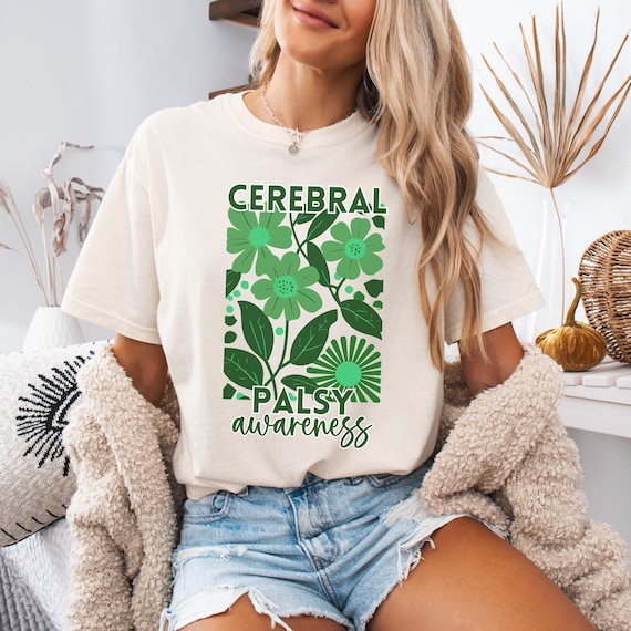 Cerebral Palsy Awareness Comfort Colors Shirt Gift, Green Boho Flower Pediatric CP Oversized T-Shirt, Floral Cerebral Palsy Graphic Tee Gift