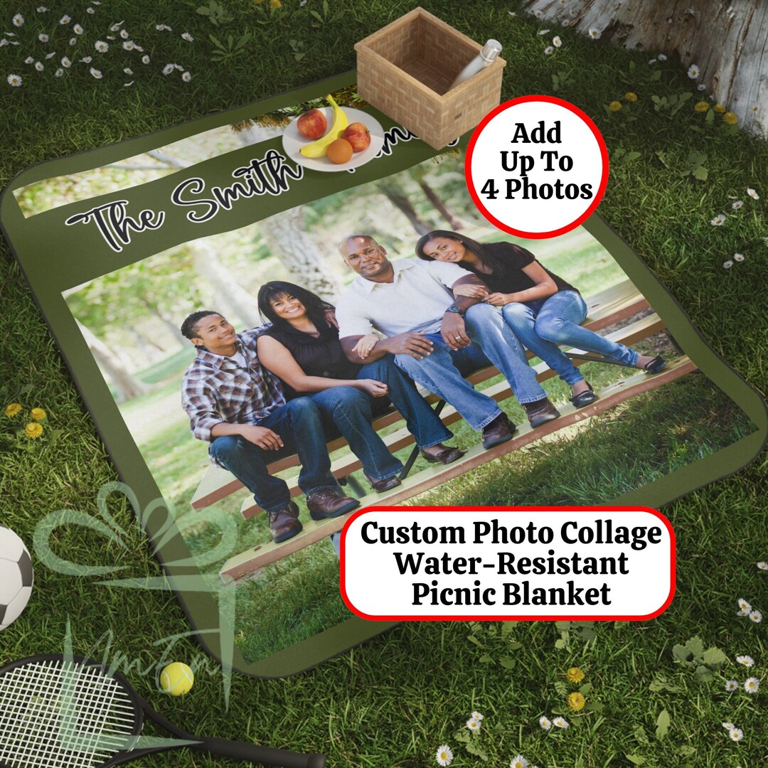 Custom Photo Collage Picnic Blanket Gift, Personalized Water Resistant ...
