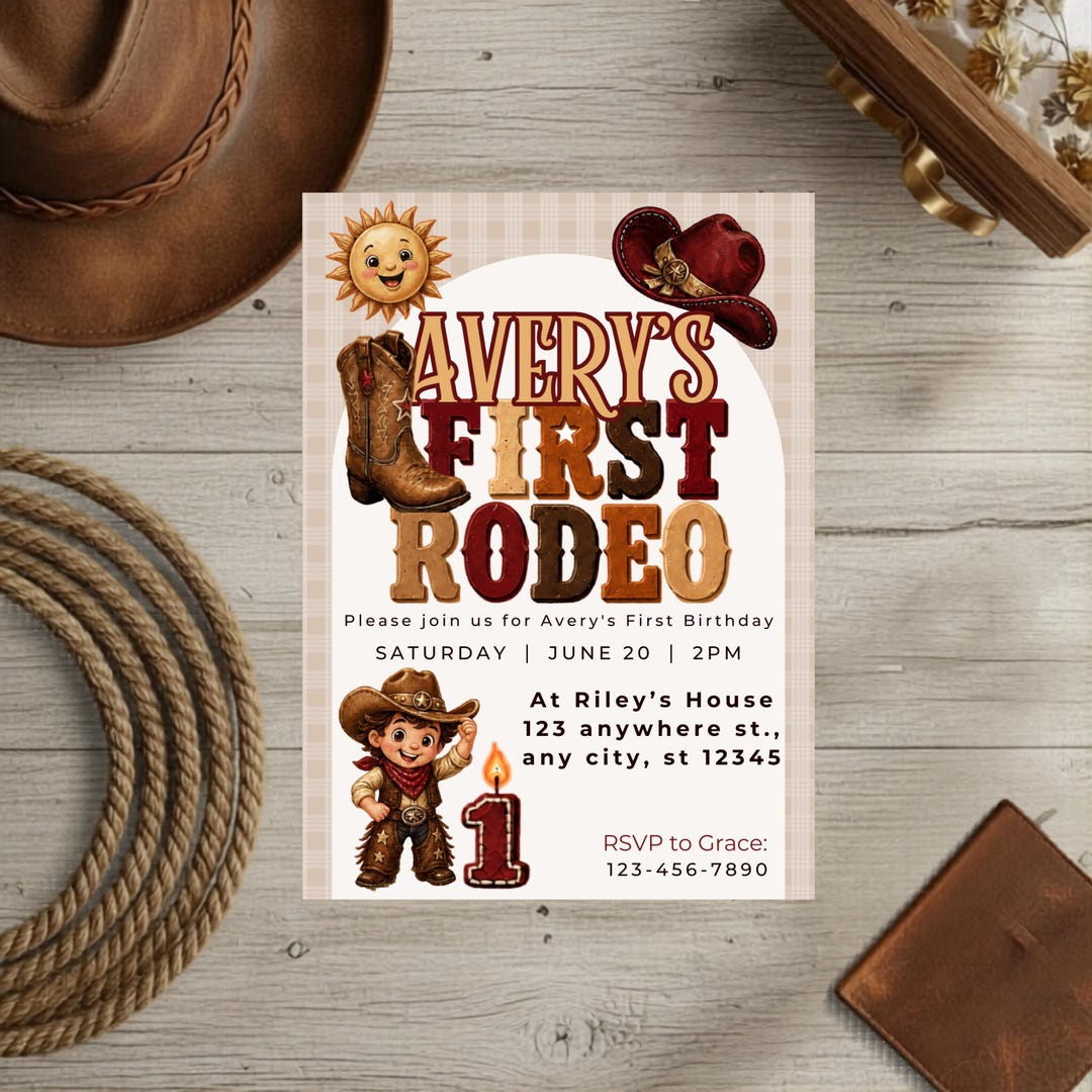 Custom First Rodeo Cowboy Birthday Invitation, 1st Birthday Western ...