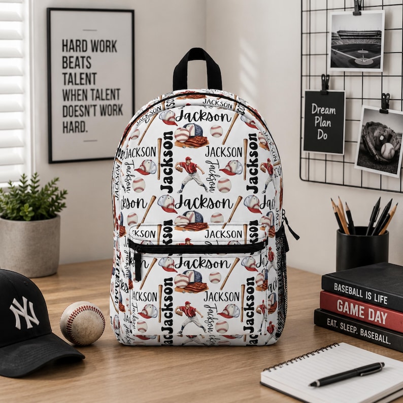 Personalized Baseball Backpack Tumbler Set, Kid Sport Back To School Lunch Bag