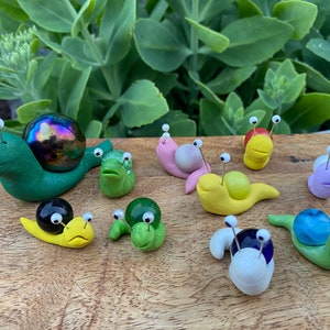 Marble Snail, Polymer clay snail, glass marble, Tiny friends, small snail, colorful figurine