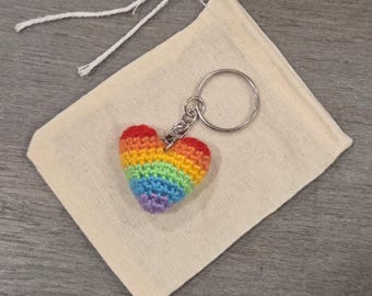 Crochet Mini LGBTQ Pride Heart Keychain