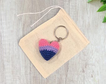 Crochet Mini Bisexual Pride Heart Keychain