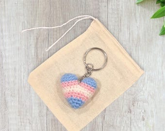 Crochet Mini Trans Pride Heart Keychain