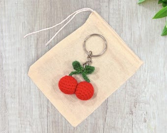 Crochet Mini Cherries Keychain