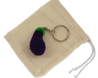 Crochet Mini Eggplant Keychain