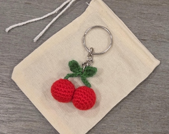 Crochet Mini Cherries Keychain