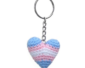 Crochet Mini Trans Pride Heart Keychain PDF Pattern Download