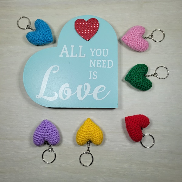 Mini porte-clés coeur au crochet (plusieurs options de couleurs)