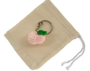 Crochet Mini Peach Keychain