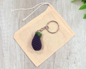 Crochet Mini Eggplant Keychain