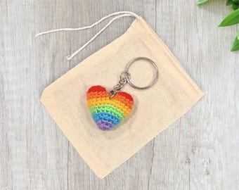 Crochet Mini Rainbow/LGBTQ Pride Heart Keychain
