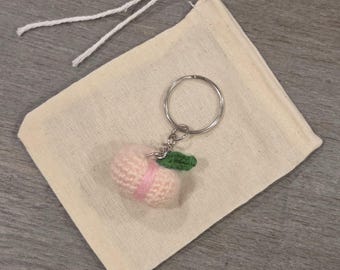 Crochet Mini Peach Keychain