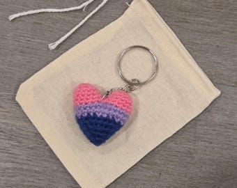 Crochet Mini Bisexual Pride Heart Keychain