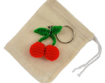 Crochet Mini Cherries Keychain