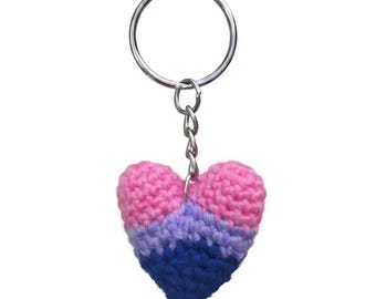 Crochet Mini Bisexual Pride Heart Keychain PDF Pattern Download