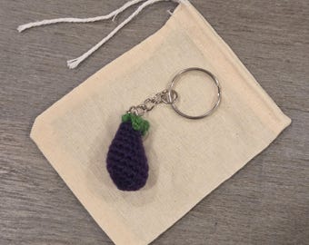 Crochet Mini Eggplant Keychain
